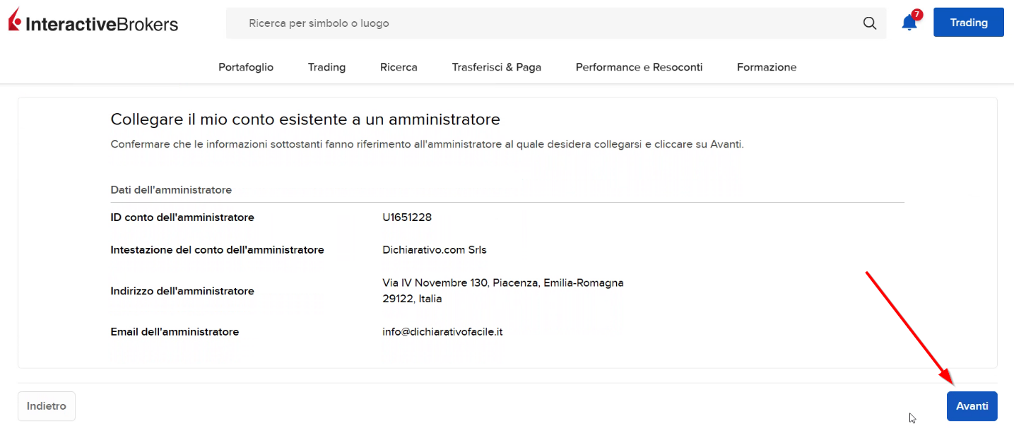 Apparirà la schermata di conferma - cliccare su Avanti
